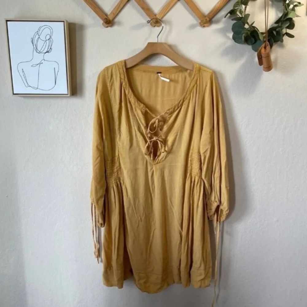 Yellow Free People Above Knee Tunic Style Dress Small